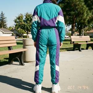 Custom <b>90s</b> Vintage Windbreaker Tracksuit Women Retro Solid Teal Purple Cotton Velvet Skinny Short Shell Suit Sports Jogging Set - Product Image 2