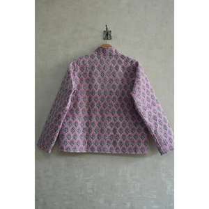 Chaqueta de Algodón Ecológica Reversible, Tejida a Mano y Acolchada para Mujer, Estampado Floral en Bloques, Manga Larga, Estilo Boho - Product Image 4