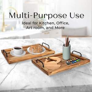 Besti Elegant Rustic Vintage <b>Wood</b> <b>Serving</b> <b>Trays</b> Set of 2 Nesting Boards with Metal Handles Stylish Farmhouse Design Recyclable - Product Image 4