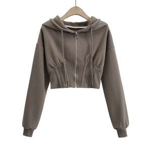 Venta al por mayor de moda Crop Drop Shoulder Hoodie para mujer de gran tamaño personalizado Logo pulóver sudadera de fábrica OEM ODM - Product Image 5