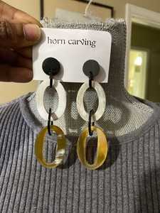 Pendientes de aro de cuerno de búfalo hechos a mano de alta calidad con perla, joyería natural de gran venta a precios de mayorista - Product Image 2