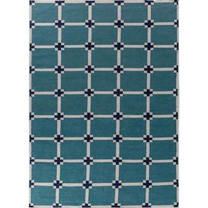 Tapis en laine géométrique classique bleu Alhambra, viscose PP, rectangulaire, pour salon, couloir, motif abstrait - ADWL-13125 - Product Image 1