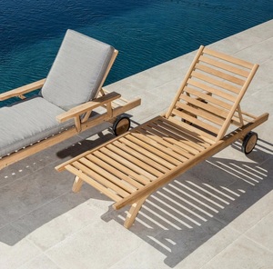 Tumbona moderna de buena calidad, Material de madera de teca, Color Natural, tela impermeable, tumbona, piscina - Product Image 2