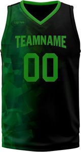Ensemble de maillot et short de basket-ball personnalisé pour hommes, vert et noir dégradé, sans manches, uniforme personnalisé avec nom et numéro d'équipe, léger - Product Image 3