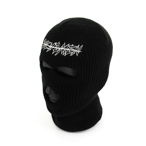 Balaclava en tricot avec logo brodé personnalisé, masque de ski avec 3 trous en acrylique, respirant, imperméable, couvre-visage d'hiver, unisexe, noir - Product Image 2