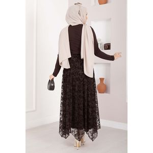 Brown Asymmetrical Tulle <b>Skirt</b> Lace Decoration <b>Elastic</b> Waistline Soft Breathable Satin Chiffon Fabric Digital Print Wrap A-Line - Product Image 5