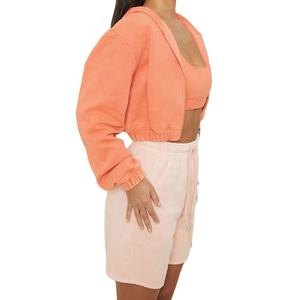 เสื้อฮู้ดครอปท็อปสำหรับผู้หญิง ฤดูหนาว แบบ OEM พร้อมซิป แขนยาว ดีไซน์เรียบ สำหรับสกรีนโลโก้ตามสั่ง - Product Image 1