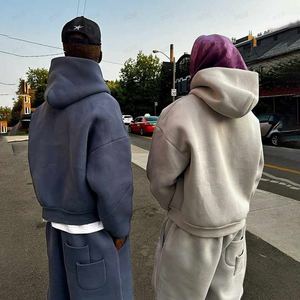 Chándal de neopreno de gran tamaño personalizado para hombre, ropa de calle, conjuntos de pantalones de chándal holgados de algodón tejido con cremallera para hombre, ropa de calle personalizada - Product Image 5