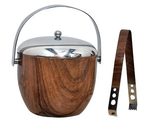 Cubo de hielo de metal redondo de acero inoxidable de latón AK en oro acabado con mango y pinzas de hielo artículo de alta calidad para accesorios de bar - Product Image 2