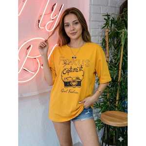 ไมบีแฟชั่น โฟกัสเสื้อยืดแขนสั้นคอกลมผ้าฝ้าย 100% สำหรับผู้หญิง ทรงปกติ สีเหลืองล้วน ไซส์ S-M, L-XL - Product Image 1