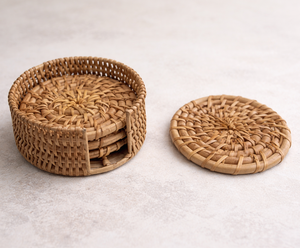 Posavasos Redondos de Ratán y Yute Tejidos a Mano, Ecológicos, Clásicos, de 10 mm de Grosor, de Alta Calidad, para Hoteles, Cerámica y Mesas del Hogar - Product Image 1