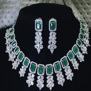 Emerald Luxe Radiant <b>Square</b>-Cut Necklace & Earrings <b>Set</b> for party wear - Product Image 1