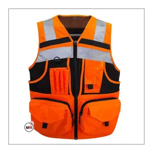 定制黑色反光安全背心公司标志带口袋定制彩色荧光能见度工作2级安全背心