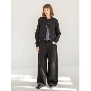 Chaqueta Bomber de lino pesado para mujer para cuello alto de otoño con procesamiento de tejido de relleno de algodón - Product Image 6