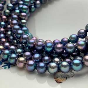 Perles arc-en-ciel de qualité rare perles forme ronde perles d'Akoya d'eau douce brin véritable perles arc-en-ciel d'eau douce brin de perles - Product Image 3