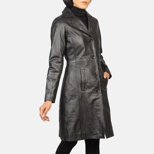 Manteau en cuir réversible noir Alexis à simple boutonnage, imperméable, brodé, tailles XS-XL, parka formelle en nylon tissé imprimé pour automne/hiver - Product Image 4