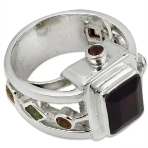 925 Silver Geometric Gemstone <b>Ring</b> for Women Statement Platinum Jewelry with Rhodium Plated <b>Garnet</b> Fine Plain <b>Ring</b> for Men - Product Image 2