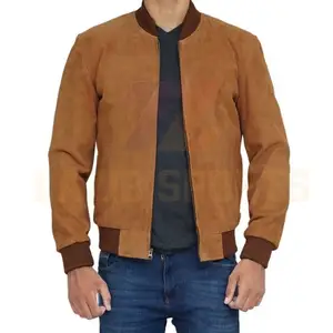 2024 Latest Fashion Genuine Cowhide Suede Leather Jackets For Men's Solid Color Plain Casual Men's Suede Leather Jackets