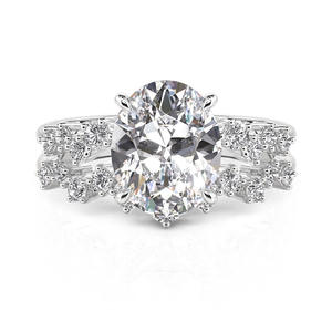 Ensemble de bagues de mariage ovales Jeulia Heart Beat - Bijoux de mariage en argent sterling et diamants - Product Image 1