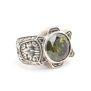 Anillo de Plata de Ley 925 para Hombre con Piedra de Peridoto de Corte Ovalado Redondo, Diseño de Pluma, Baño de Rodio, Estilo Hip-Hop para Uso Diario - Product Image 2