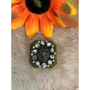 Navajo Handmade White Buffalo <b>Sterling</b> <b>Silver</b> <b>Adjustable</b> Cluster <b>Ring</b> - Product Image 1