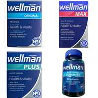 Comprimés Wellman Original Max Omega 3 6 9 Calcium Vitamine D 84 unités Énergie Immunité Saveur neutre Multivitamines pour hommes Certifié CE Royaume-Uni