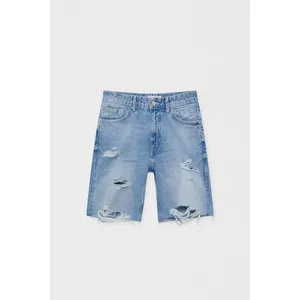 Customized cotton blue relaxed fit denim jeans shorts men distressed men's ripped jeans shorts men's baggy pants
