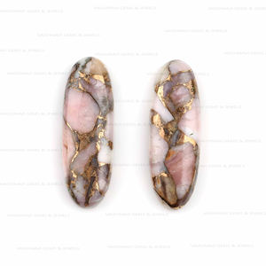 Fournisseur en gros cuivre opale rose naturel 10x30mm de long cabochon ovale à dos plat calibré pierre précieuse en vrac pour la fabrication de bijoux - Product Image 1