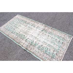 Tapis turc 3,2 x 6,6 pieds, tapis vintage, tapis en laine à carreaux bleus - Product Image 3