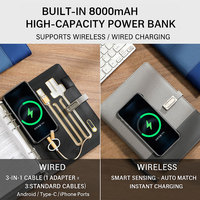 LABON Carnet Intelligent Personnalisé en Cuir avec Organisateur de Chargeur Sans Fil, Batterie Externe, Bloc-Notes Rechargeable, Clé USB, Verrou et Stylo