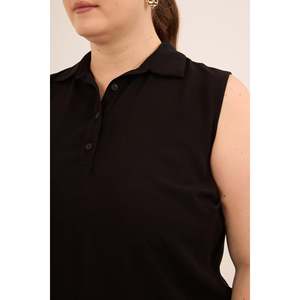 Chemisier sans manches en viscose grande taille à col chemise noir - Product Image 4