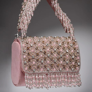 Mirror Embroidery Bohemian Fashion Clutch Bag Tassel Pearl Diamond Stone Handle Handmade Adjustable Strap Crossbody Shoulder - Product Image 1