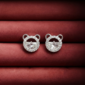 Luxury Bear <b>Stud</b> Earrings for Women – <b>Silver</b> Plated Cubic Zirconia Halo Cute Animal Ear Jewelry Fashion Crystal Earrings Gift - Product Image 2