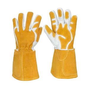 Guantes de cuero dividido de piel de vaca ignífugos de alta resistencia Reforzado Grano de cabra Soldadura Tig Equipo de seguridad para barbacoa de lucha contra incendios - Product Image 1
