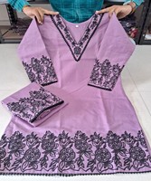 Ensemble coordonné en coton slub brodé FANCY TESLA, vêtement ethnique multicolore de luxe à séchage rapide, pour usage quotidien, prix de gros