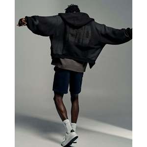 Ultra Heavyweight Zip Thru Hoodie-Black Washed Eco-Friendly Embroidered Screen Print - Product Image 3