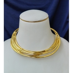 Gold-Plated Brass Hasli Necklace Trendy Ethnic Religious Wedding Beaded <b>Chain</b> Geometric Key Pattern Diamond Pearl Main Stones - Product Image 1