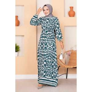 Robe Hijab Modeste en Viscose à Motif Zèbre Couleur Pétrole avec Design Unique - Product Image 1