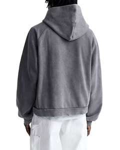 Personnalisé pour hommes 400GSM gris délavé Boxy Fit 100% coton pochette sérigraphie en soie French Terry sweat à capuche surdimensionné pour hommes - Product Image 3