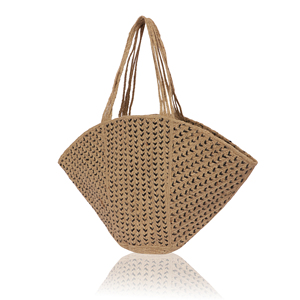Sac fourre-tout bohème en jute, motif géométrique moyen, avec anse longue, fermeture à cordon, idéal pour la plage et le shopping - Product Image 2