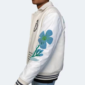 OEM personalizado de invierno de lana de chenilla bordado Vintage Varsity College chaqueta mangas de cuero chaqueta de Bombardero - Product Image 3