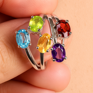 Sterling <b>Silver</b> 925 Rhodium Plated Multi Gemstone <b>Ring</b> Trendy Prong Setting Engagement Wedding Anniversary Party Unisex Gift - Product Image 6