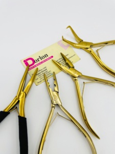 Alicates hechos a medida de acero inoxidable para extensiones de cabello Etiqueta privada personalizada Abrazadera de resorte doble Herramientas de extensión de cabello de plasma dorado - Product Image 6