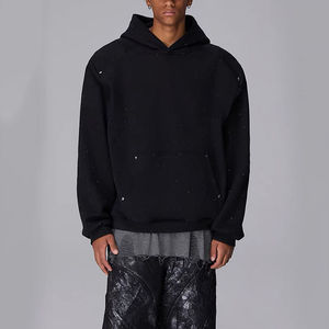 2025 personnalisé noir en gros unisexe broderie partout strass grande taille Streetwear vêtements Boxy pull bases sweats à capuche - Product Image 1