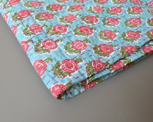 Copriletto in cotone Kantha con stampa a blocchi leggeri bohémien cucito a mano copriletto invernale ed estivo coperta con trapunta Kantha Vintage - Product Image 4