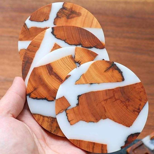 Sous-verre de luxe en bois et résine écologique, design inspiré des géodes, diamètre et forme personnalisés, artisanat unique fait main Saniya - Product Image 1