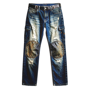 Jean en denim pour homme, coupe slim, avec logo vintage, renforts robustes, double genou renforcé, pour travailleurs industriels, durable et effet usé - Product Image 3