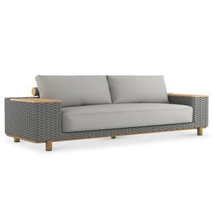 El mejor juego de muebles de exterior de madera de teca, sofá de jardín seccional con tumbona y tumbona para uso en Patio - Product Image 1