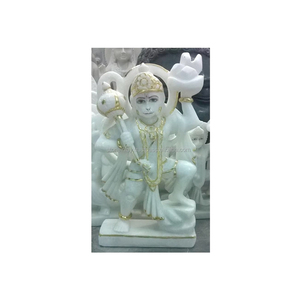 รูปปั้นตั้งหนุมานจิพร้อม Gada และ sanjivani parvat สำหรับการนมัสการรูปปั้นหินอ่อนสีขาวที่งดงามล่าสุด - Product Image 1