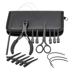 16 Pcs High Quality Steel <b>Hair</b> <b>Extension</b> <b>Tool</b> Kit Hand Tied with Plier Scissor Marking Chip Loop All Included in Convenient Bag - Product Image 1